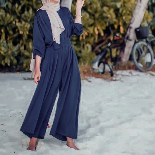 Jumpsuit Talla Grande Satinado Manga Larga Cintura Ancha para Mujer - Image 4