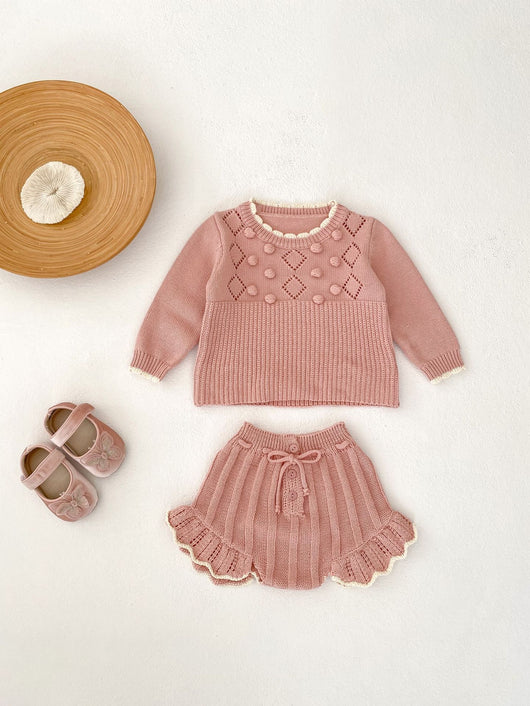 Conjunto de Suéter y Shorts para Bebé Niña 0-3 Años - Diseño Artesanal con Detalles Festoneados - Image 16