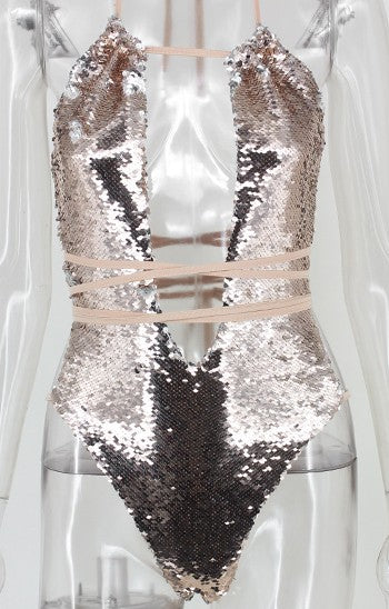 Bikini Enterizo Sexy con Lentejuelas y Cuello Halter Estilo Europeo - Image 11