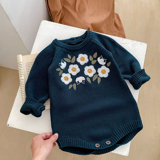 Enterizo Largo de Algodón para Bebé Niña con Bordado Verde Oscuro - Image 10