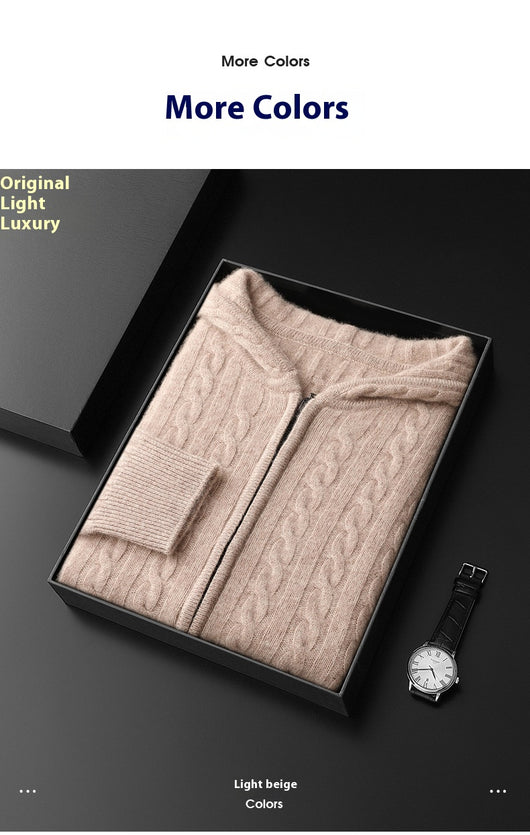 Suéter Tejido Grueso con Capucha y Mangas Largas Sueltas para Hombre - Image 14