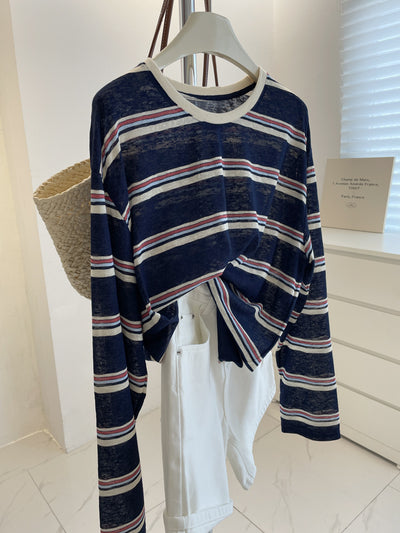 Blusa Retro a Rayas con Cuello Clásico - Suéter Holgado y Estilizador para Mujer - Image 10