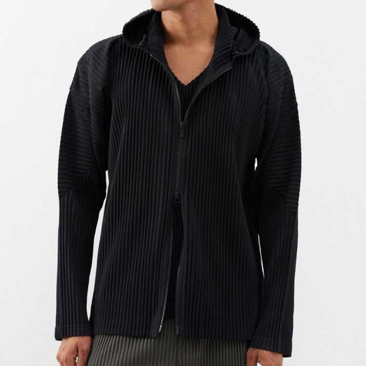 Suéter Hoodie Hombre con Cierre Doble y Pliegues Tridimensionales