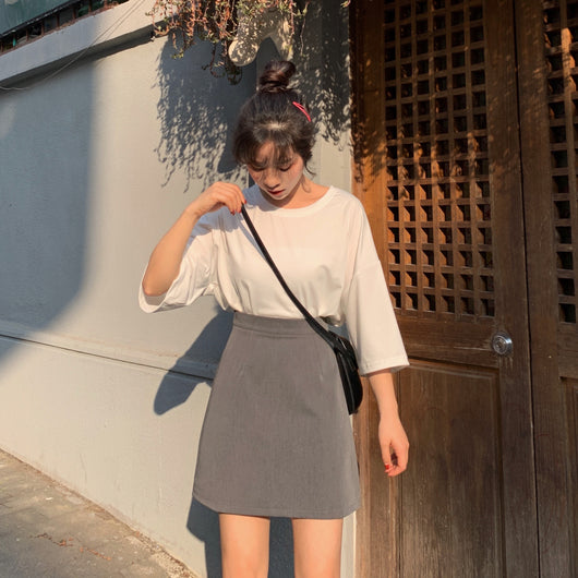 Falda Gris Cintura Alta Corte A Slim - Image 10