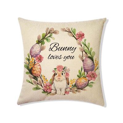 Funda de Cojín Decorativa Pascua - Canasta Flores y Conejito para Sofá y Auto - Image 15