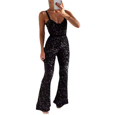 Jumpsuit Elegante con Lentejuelas y Tirantes Ajustables - Diseño Acampanado - Image 5