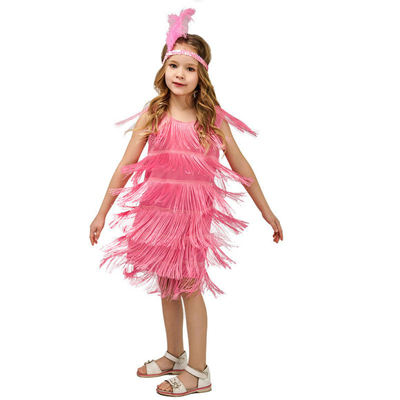 Vestido de Danza Latina Infantil Retro con Flecos para Presentaciones