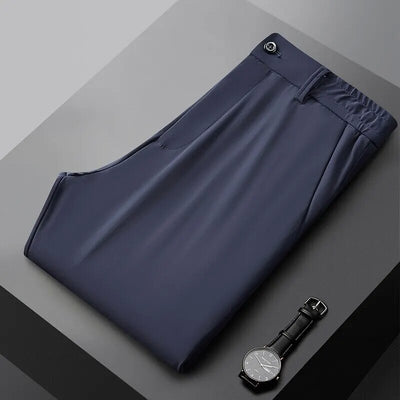 Pantalones Casuales para Hombre Ajuste Elástico Negocios Tela Ligera - Image 6