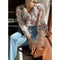 Blusa Chifón Floral con Encaje, Cuello en V y Mangas Largas