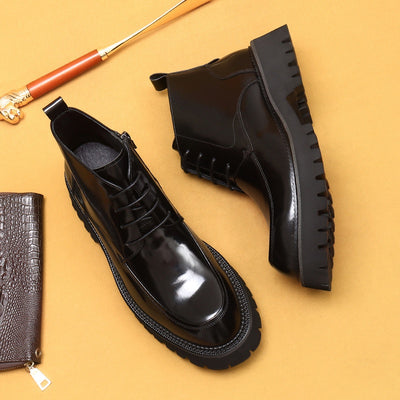 Botas Martin de Cuero Charol Plataforma con Cierre - Estilo Británico Elegante - Image 3