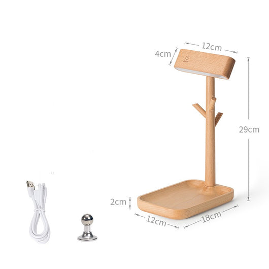 Lámpara LED de Madera de Nogal Negro Nórdica con Organizador de Llaves Recargable - Image 6