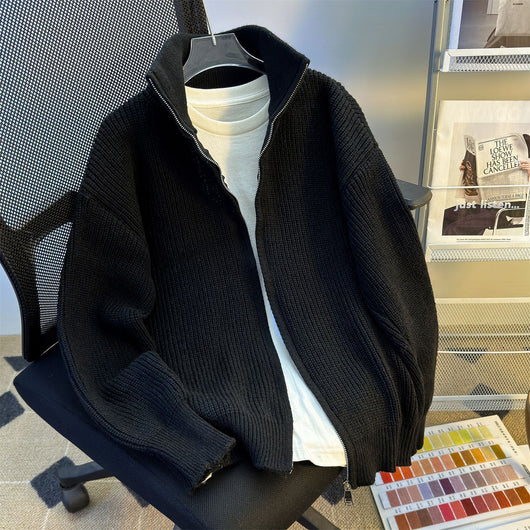 Cardigan Tejido Hip-Hop Retro con Cierre - Suéter Cálido para Hombre - Image 7