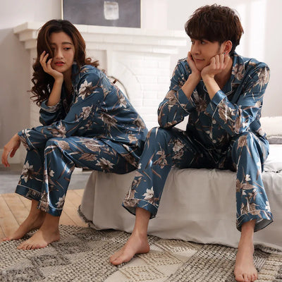 Pijamas de Seda para Parejas - Manga Larga Fresca y Cómoda - Image 24