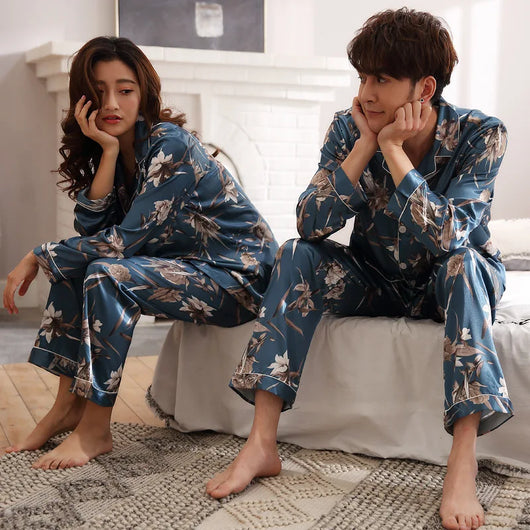 Pijamas de Seda para Parejas - Manga Larga Fresca y Cómoda - Image 24