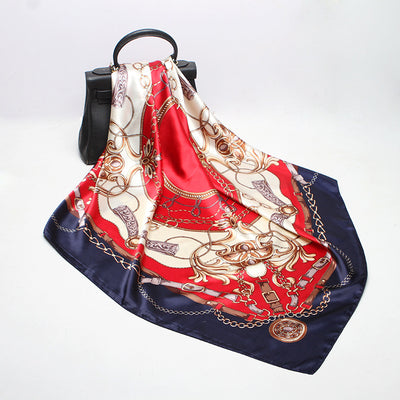 Pañuelo de Seda Estampado Cuadrado Retro para Mujer - Image 10