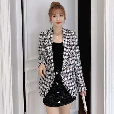 Blazer de Cuadros de Lana Abrochado Doble para Mujer - Largo Medio - Image 6