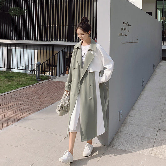 Abrigo Trench Coat Midi con Detalles Contrastantes