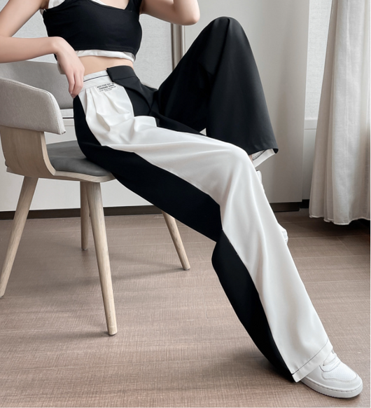 Pantalón Recto Retro Cintura Alta con Combinación de Colores - Image 8