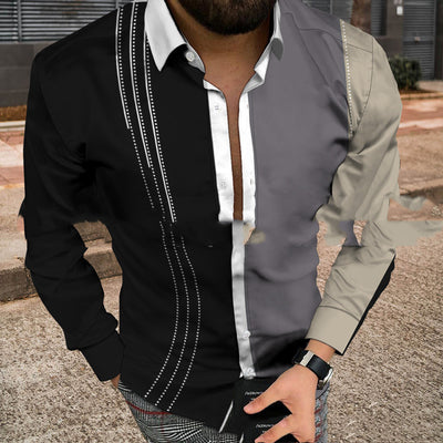Camisa Casual de Manga Larga con Estampado 3D y Rayas - Image 5