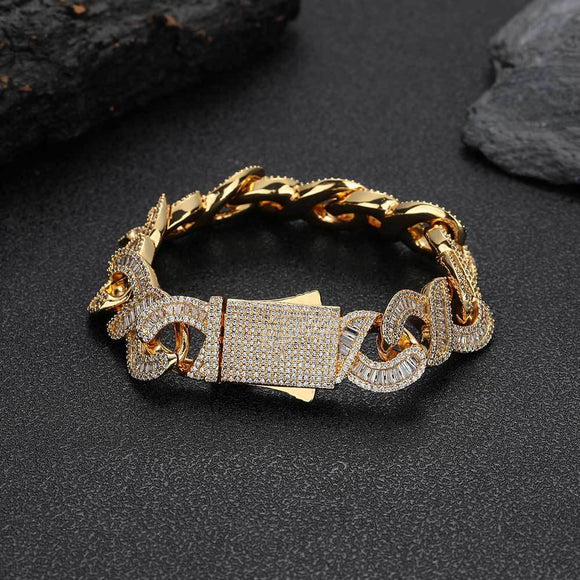 Pulsera Cubana de Zirconia Incrustada con Cadena de 8 Palabras
