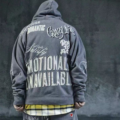 Sudadera con Capucha Retro Graffiti Alfabeto Desgastado Unisex - Image 12