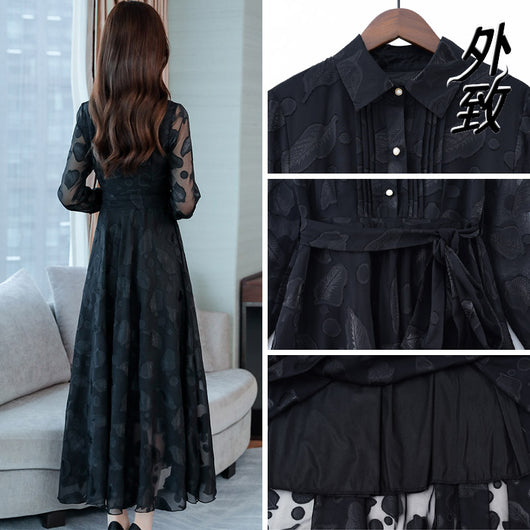Vestido Camisero de Chifón Manga Larga con Solapa - Image 7