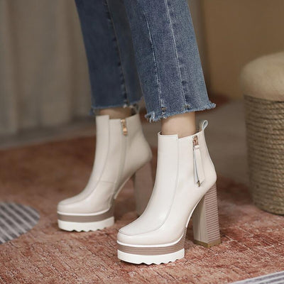 Botas Tobilleras Plataforma Gruesa Tacón Alto Punta Redonda para Commuter - Image 5