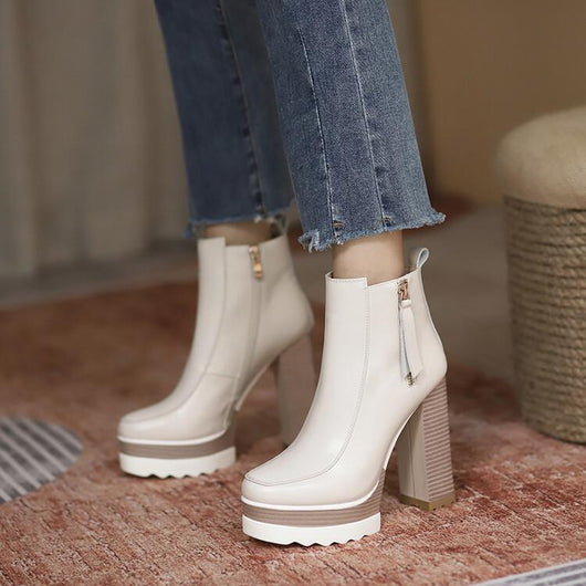 Botas Tobilleras Plataforma Gruesa Tacón Alto Punta Redonda para Commuter - Image 5