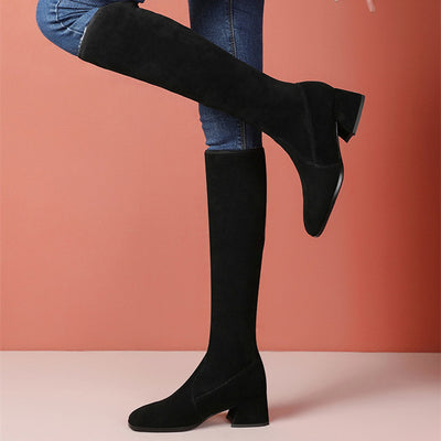 Botas Altas Hasta la Rodilla con Fleece y Tacón Medio Elástico