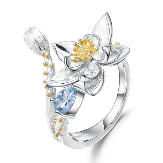 Anillo con Flor Silvestre Incrustada en Gema Natural - Image 4
