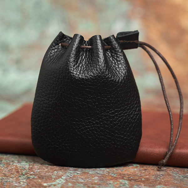 Bolsa de Almacenamiento en Cuero Genuino con Cordón Ajustable