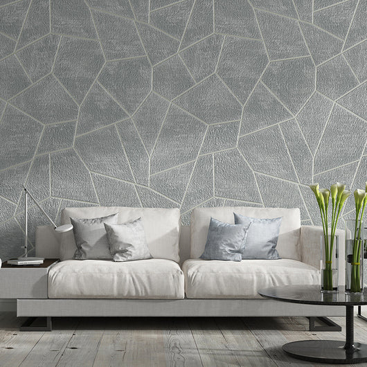 Papel Tapiz 3D Geométrico en Terciopelo Gris Ante
