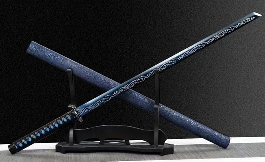 Sable Dragón Azul Longquan - Acero Manganeso Forjado, Pieza de Colección Premium