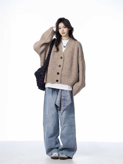 Cardigan de Punto Cuello V Mujer Estilo Relajado Suéter Holgado - Image 4