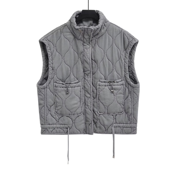 Chaleco Casual de Algodón Gris para Mujer con Cuello de Pie - Image 7