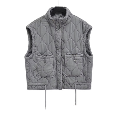 Chaleco Casual de Algodón Gris para Mujer con Cuello de Pie - Image 7