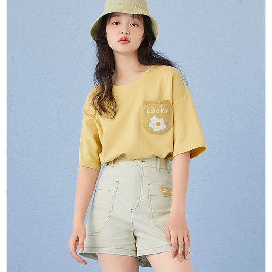 Camiseta Suelta Bicolor de Manga Corta para Mujer - Image 7