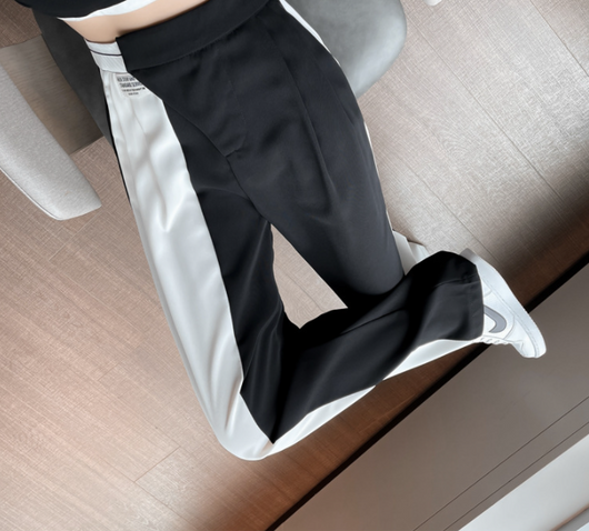 Pantalón Recto Retro Cintura Alta con Combinación de Colores - Image 10