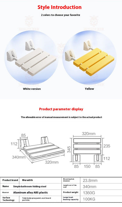 Taburete Plegable de Baño con Soporte de Pared - Seguro y Antideslizante para Adultos Mayores - Image 12
