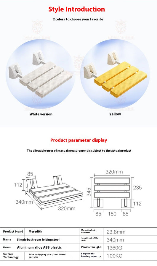 Taburete Plegable de Baño con Soporte de Pared - Seguro y Antideslizante para Adultos Mayores - Image 12