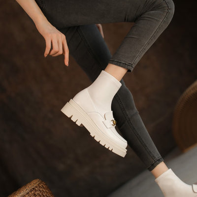 Botas Cortas de Cuero Genuino con Plataforma y Tacón Bajo - Estilo Casual Mujer - Image 4