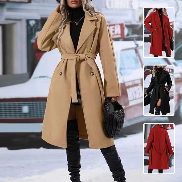 Abrigo Trench Largo Doble Botonadura con Cinturón - Elegancia Invernal para Mujer