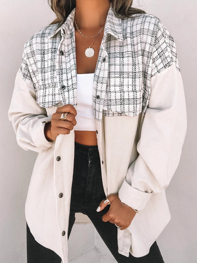 Chaqueta de Pana para Mujer con Cuadros y Bolsillos - Manga Larga Casual - Image 3