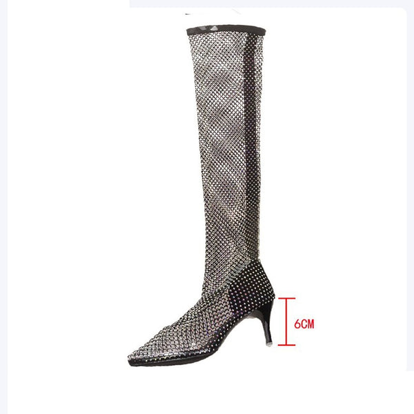 Botines Stiletto Over the Knee con Strass y Suela de Goma