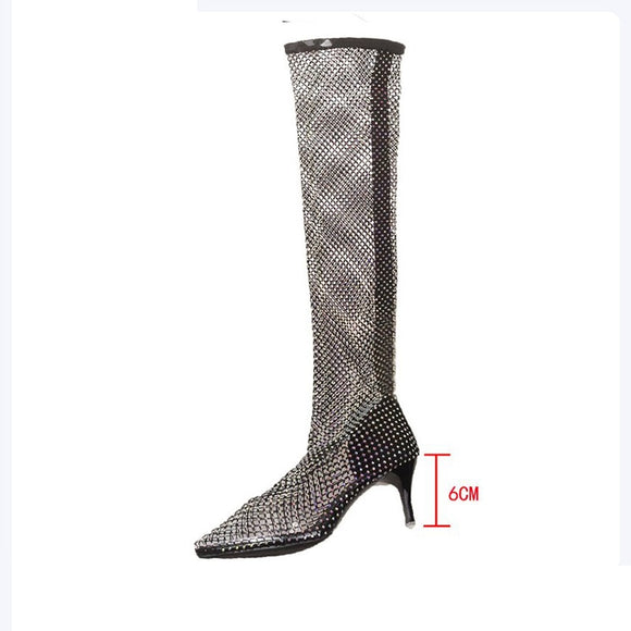 Botines Stiletto Over the Knee con Strass y Suela de Goma