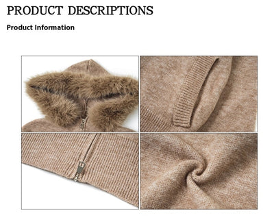 Abrigo Cardigan con Capucha y Cuello de Pelaje Beige para Mujer - Image 9