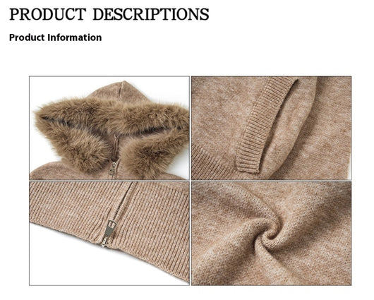 Abrigo Cardigan con Capucha y Cuello de Pelaje Beige para Mujer - Image 9