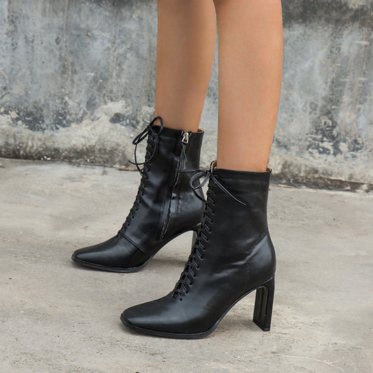Botas de Tacón con Cordones Frontales - Estilo Europeo y Americano para Mujer - Image 2