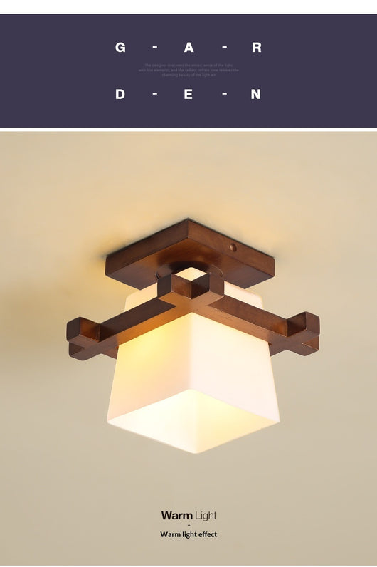 Lámpara de Techo Minimalista Tic-tac-toe en Vidrio y Madera Maciza Estilo Rústico Moderno - Image 8