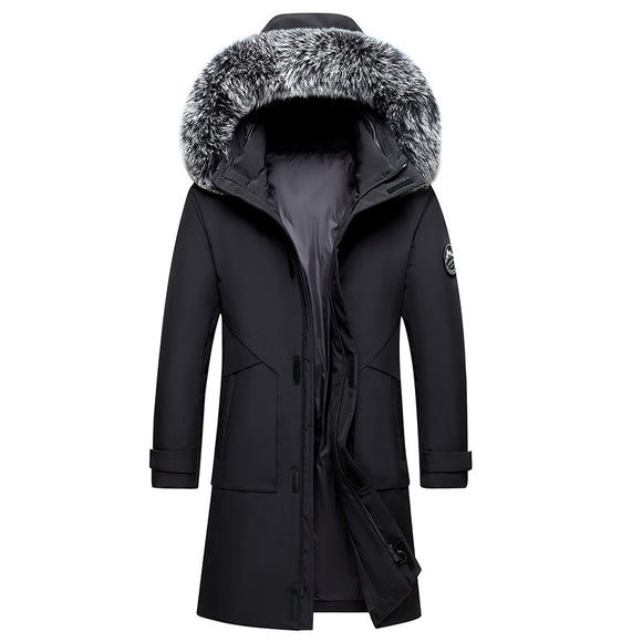 Men's Quilted Coat with Fox Fur Collar - Waterproof and Warm